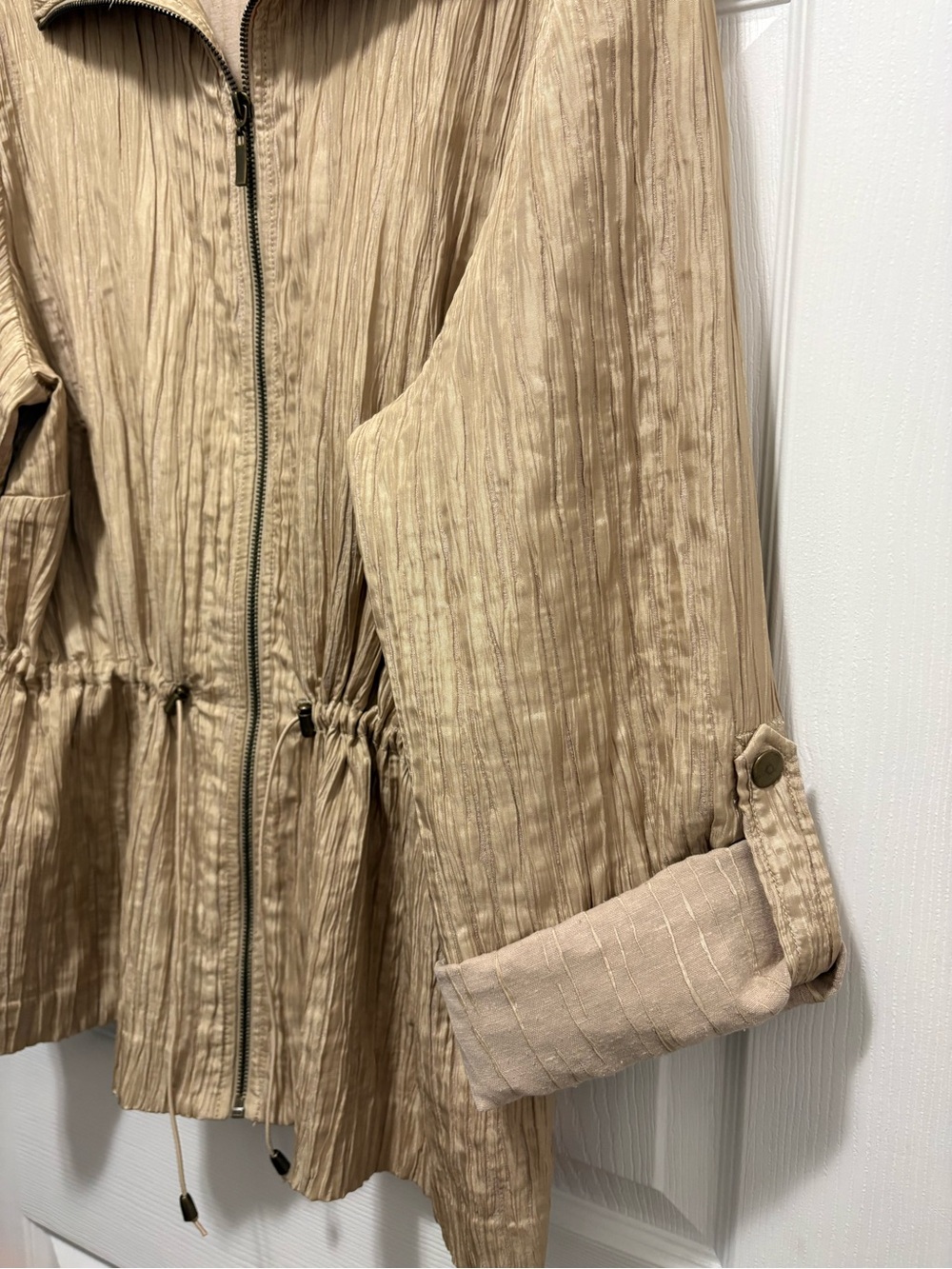 Ruby Rd Woman Tan / Gold Crinkle Zip Jacket Plus Size 20W Utility Jacket - Picture 8 of 13
